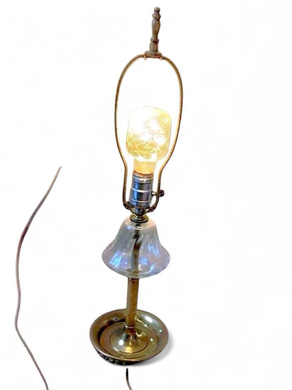 Vintage Brass Glass Spiral Hollywood Regency/Mid Century Table Lamp with Patina
